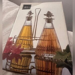 This is a vintage Mikasa Diamond Fire oil and vinegar cruet set from the 80s.